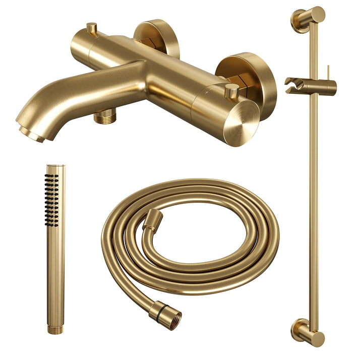 Brauer Edition badthermostaat met badset en glijstang - staafhanddouche - Geborsteld Goud PVD