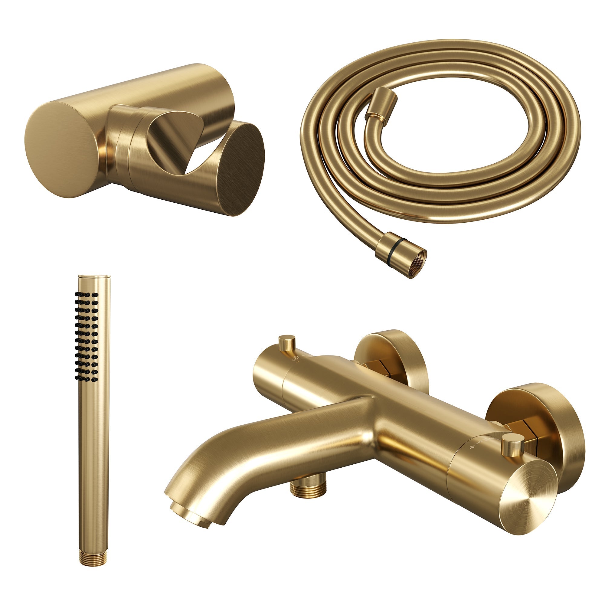 Brauer Edition badthermostaat met badset - staafhanddouche - Geborsteld Goud PVD