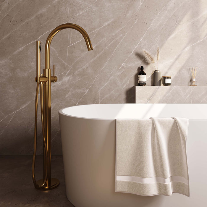 Brauer Gold Carving vrijstaande badmengkraan met staafhanddouche goud geborsteld PVD - 5-GG-084-1