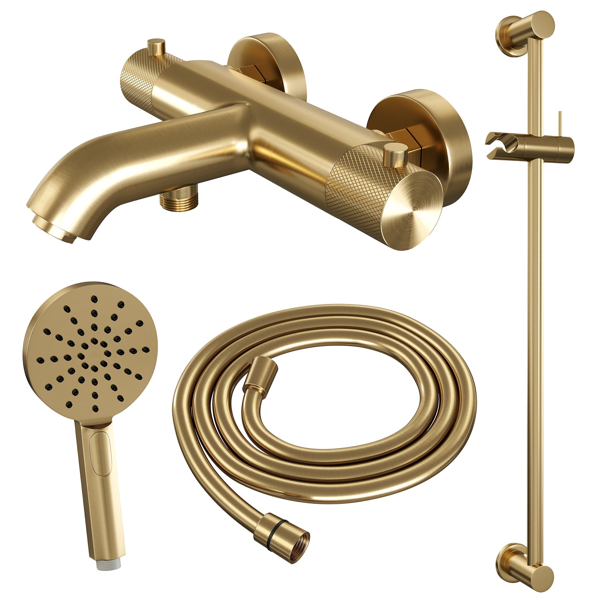 Brauer Carving badthermostaat Glijstangset - 3-standen handdouche - Geborsteld Goud PVD
