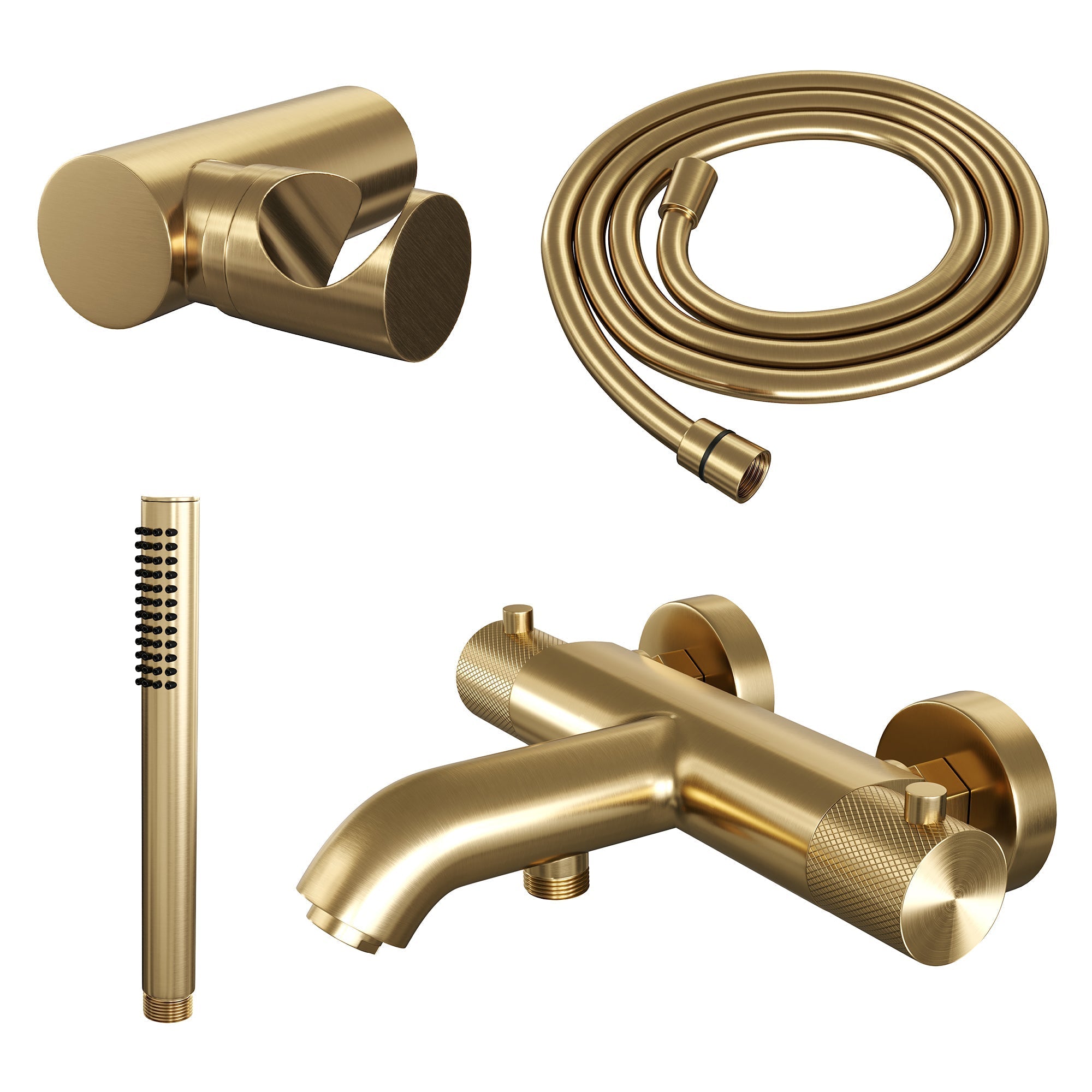 Brauer Carving badthermostaat met badset - staafhanddouche - Geborsteld Goud PVD