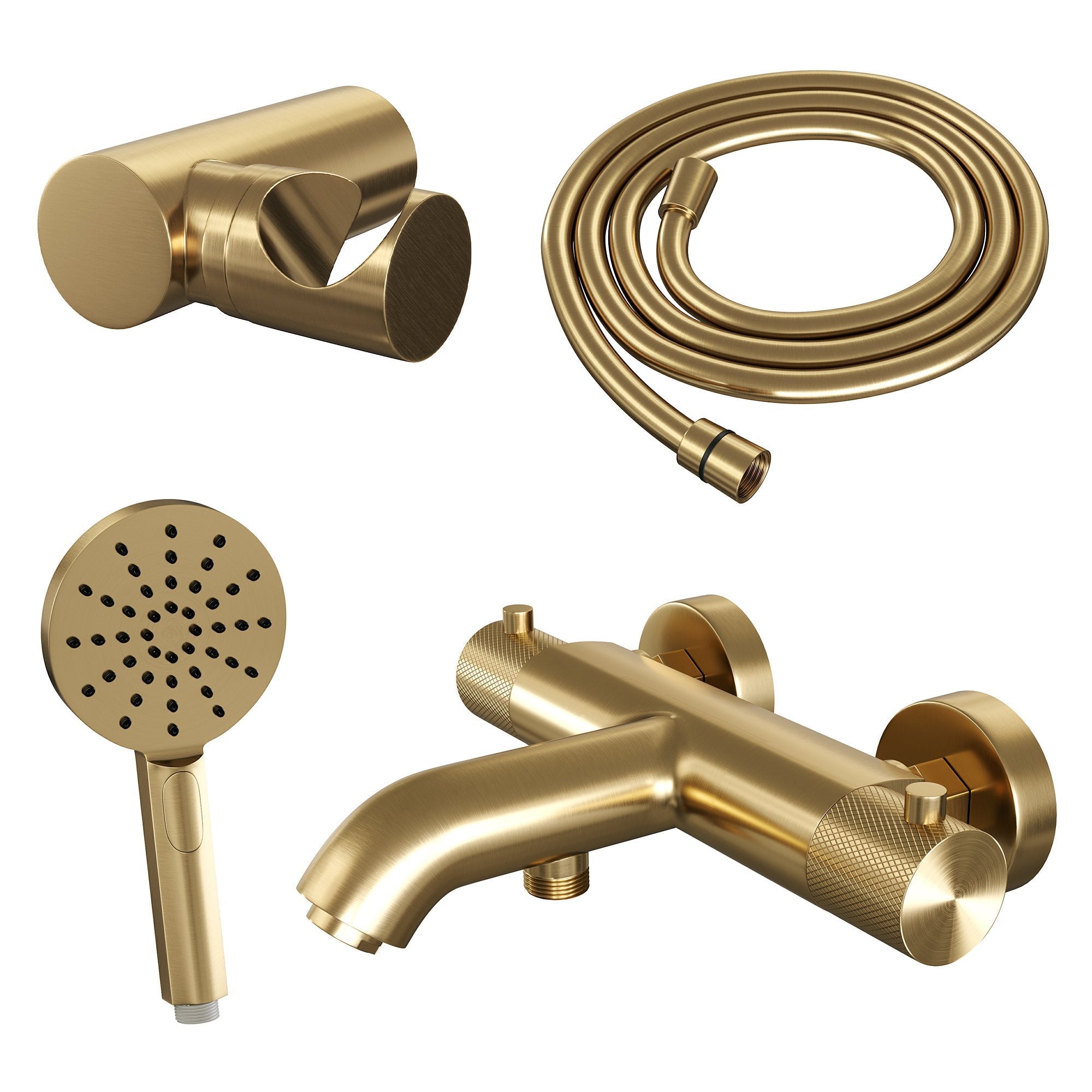 Brauer Carving badthermostaat met badset - 3 standen handdouche - Geborsteld Goud PVD