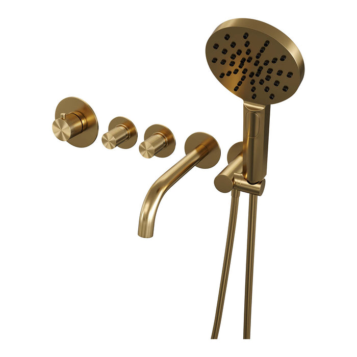 Brauer Carving inbouw badthermostaat met uitloop - Geborsteld Goud PVD - 3-standen handdouche