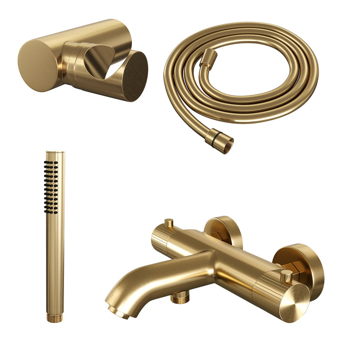 Brauer Stripe opbouw bad thermostaatkraan set - met staafhanddouche - Geborsteld Goud PVD