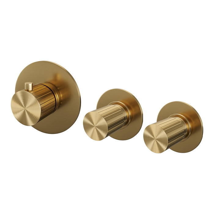 Brauer Stripe inbouwthermostaat met 2 stopkranen - Geborsteld Goud PVD