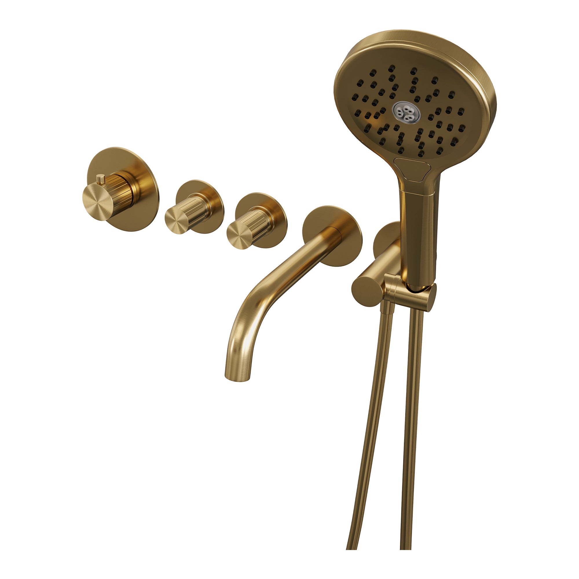 Brauer Stripe inbouw badthermostaat met uitloop - 3-standen handdouche - Geborsteld Goud PVD