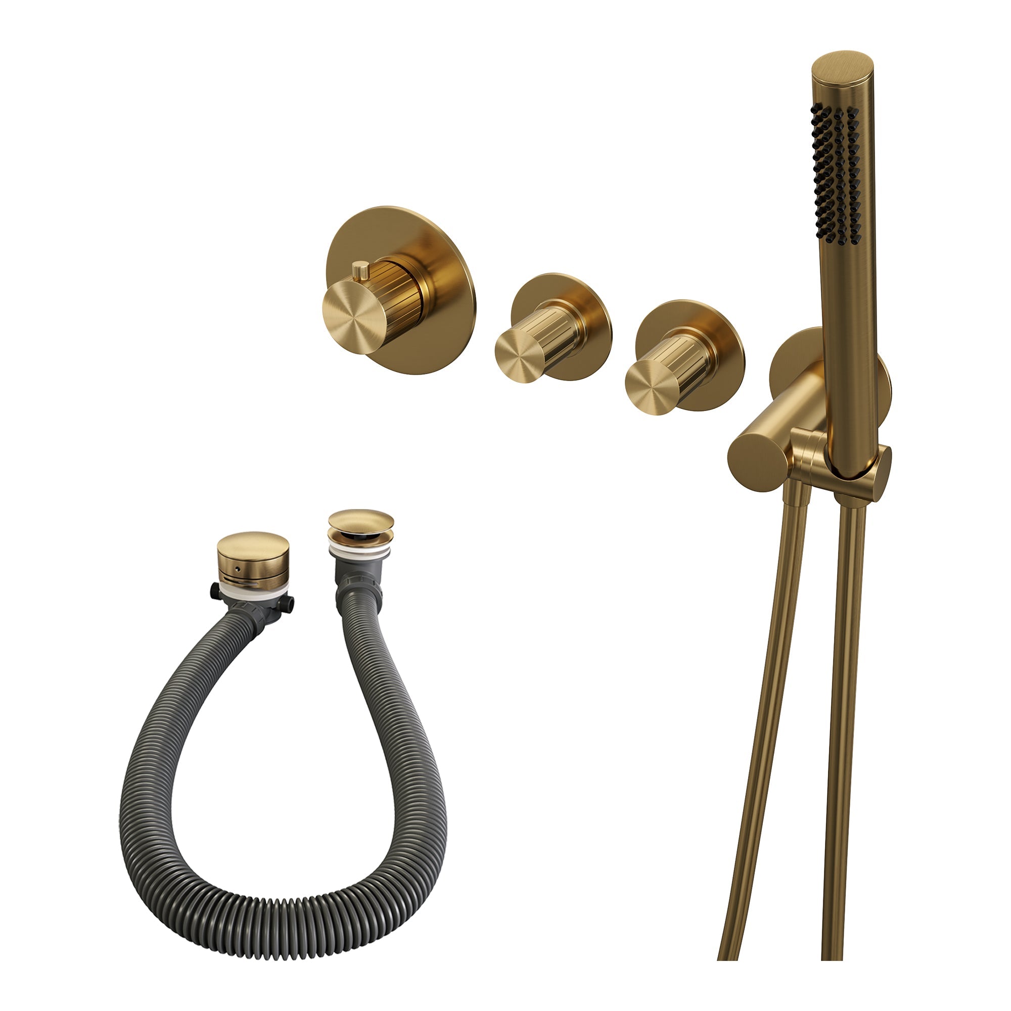 Brauer Stripe inbouw badthermostaat met badvulcombinatie - staafhanddouche - Geborsteld Goud PVD