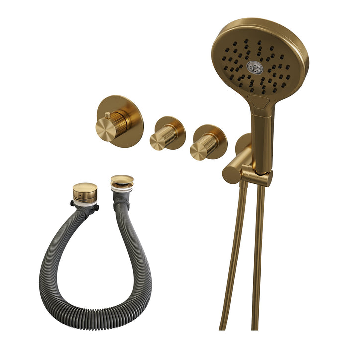 Brauer Stripe inbouw badthermostaat met badvulcombinatie - 3-standen handdouche - Geborsteld Goud PVD