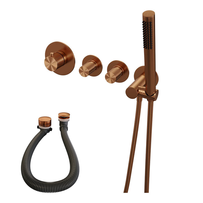 Brauer Carving inbouw badthermostaat met badafvoer/vulcombinatie - staafhanddouche - Geborsteld Koper PVD