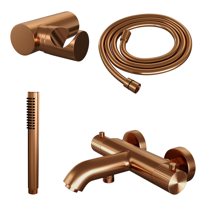 Brauer Stripe opbouw bad thermostaatkraan set - met staafhanddouche - Geborsteld Koper PVD