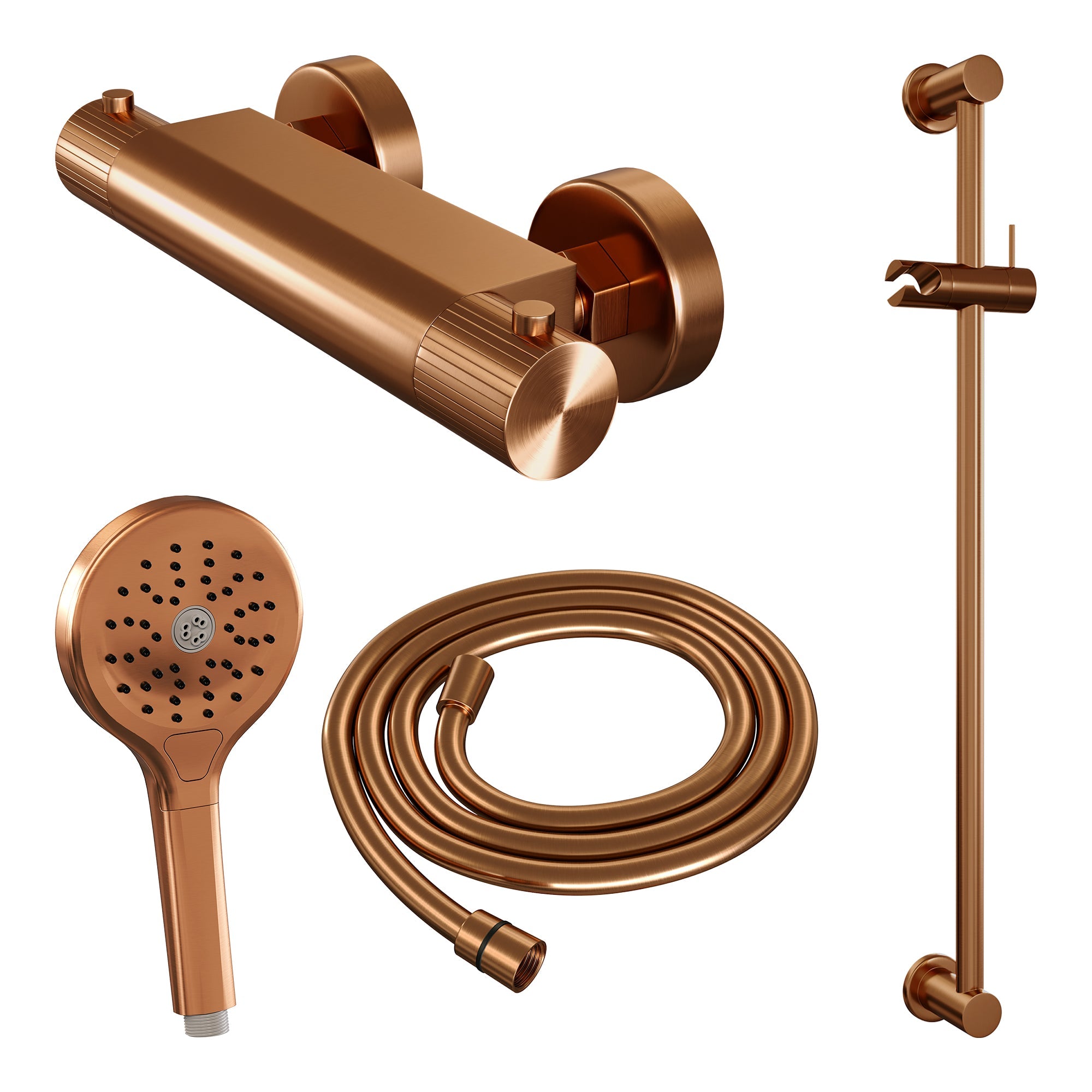 Brauer Stripe opbouw glijstangset - 3-standen handdouche - Geborsteld Koper PVD