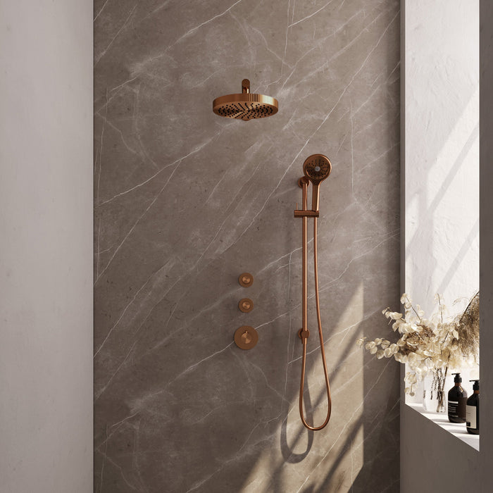 Brauer Stripe inbouw regendoucheset met 2 stopkranen - rechte wandarm - 3-standen handdouche - glijstang - Geborsteld Koper PVD