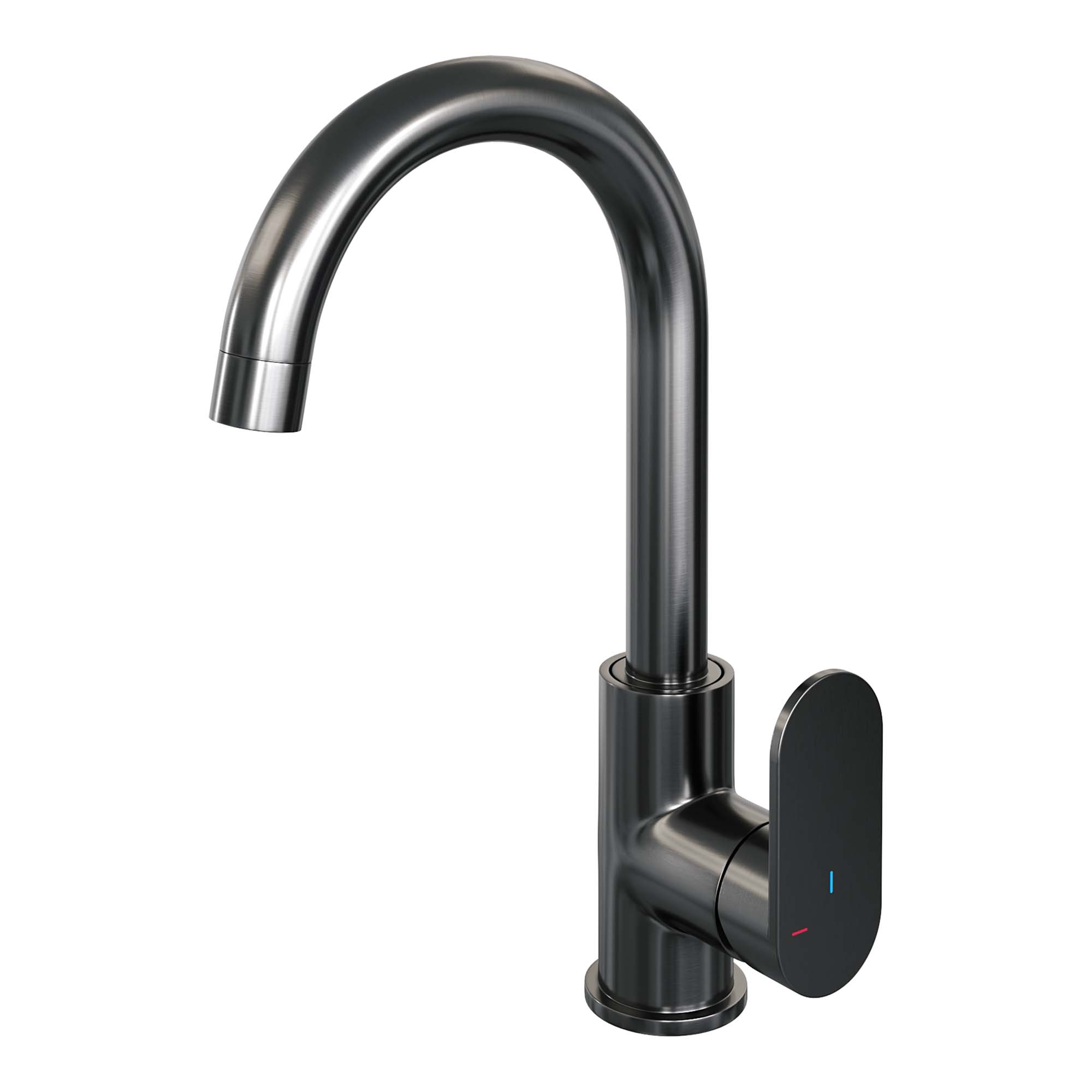 Brauer Edition wastafelkraan hoog - hendel 3 - Geborsteld Gunmetal PVD