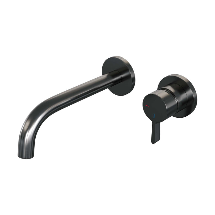 Brauer Edition inbouw wastafelkraan - gebogen uitloop - rozetten - hendel 2 rechts - Geborsteld Gunmetal PVD