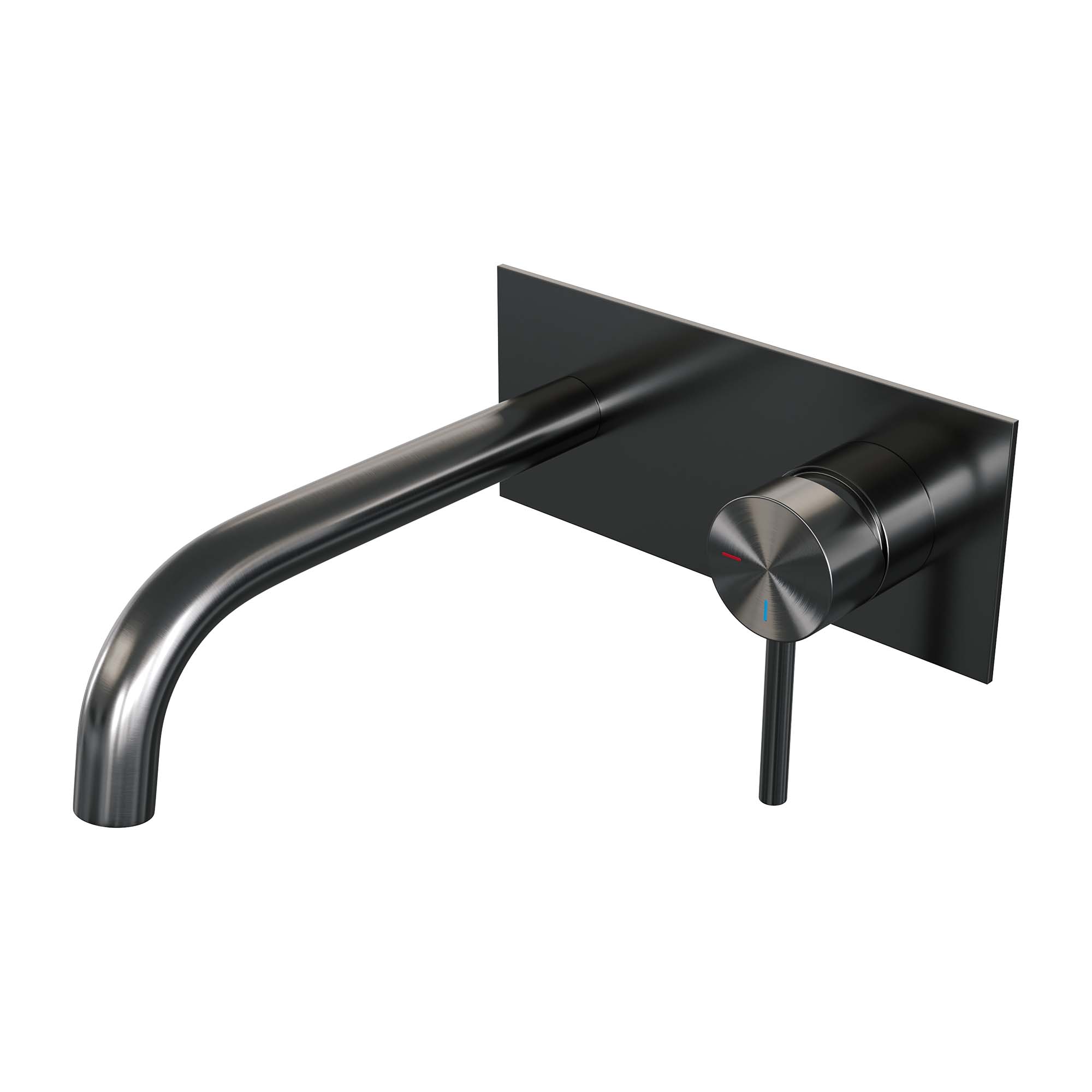 Brauer Edition inbouw wastafelkraan - gebogen uitloop - achterplaat - hendel 1 rechts - Geborsteld Gunmetal PVD