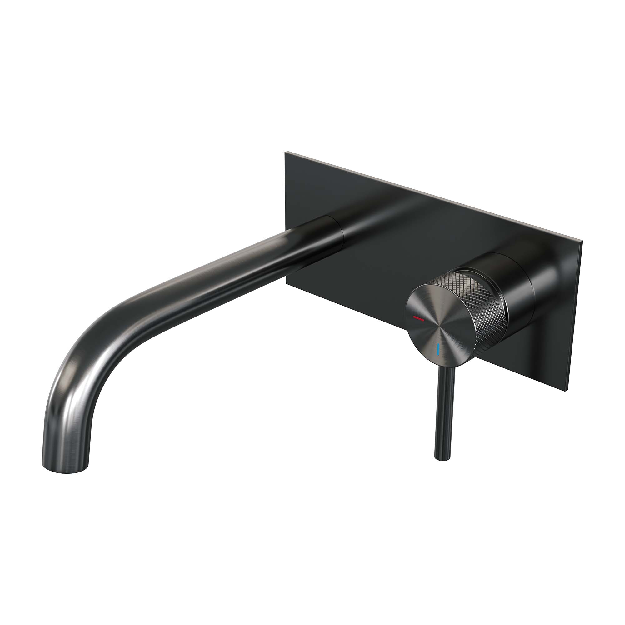Brauer Carving inbouw wastafelkraan - gebogen uitloop - achterplaat - hendel 1 rechts - Geborsteld Gunmetal PVD