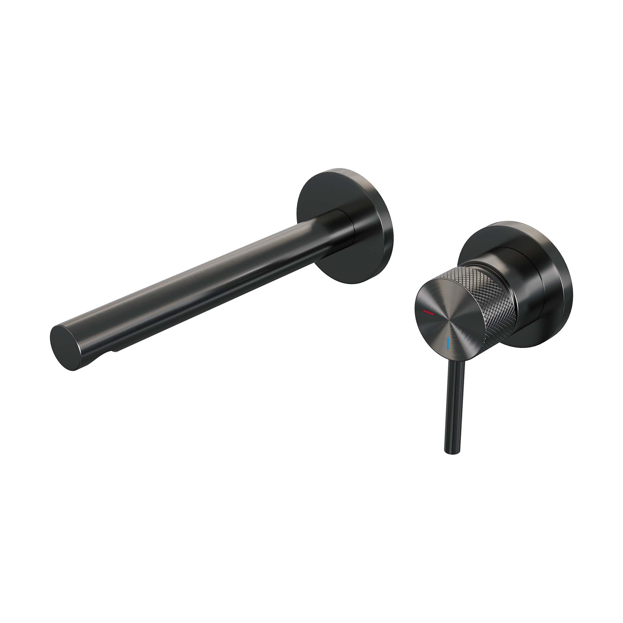 Brauer Carving inbouw wastafelkraan - rechte uitloop - rozetten - hendel 1 rechts - Geborsteld Gunmetal PVD