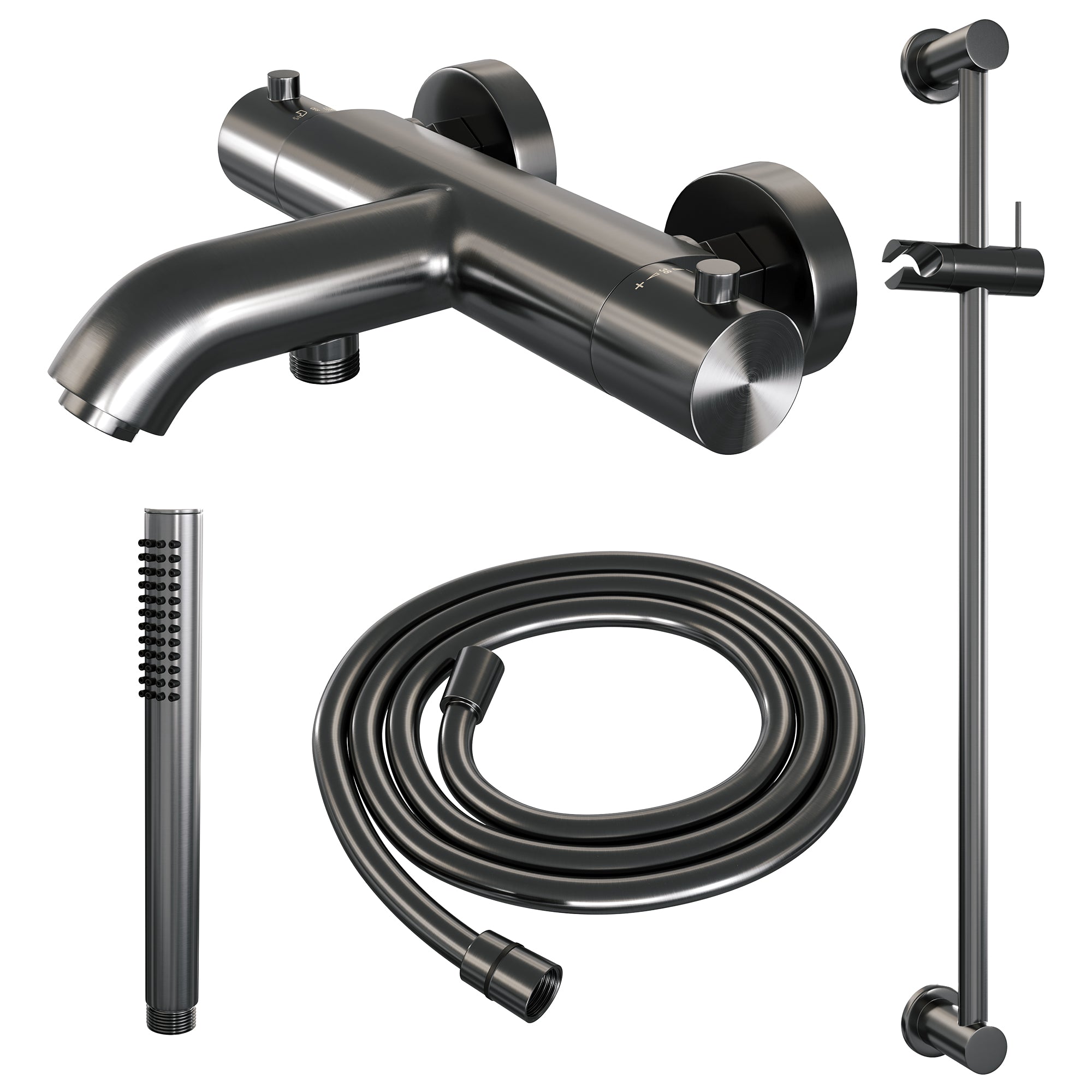Brauer Edition badthermostaat Glijstangset - staafhanddouche - Geborsteld Gunmetal PVD
