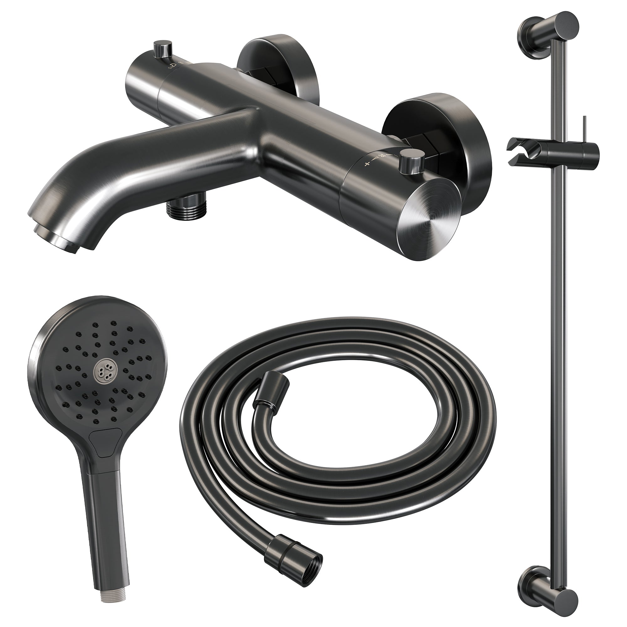 Brauer Edition badthermostaat Glijstangset - 3 standen handdouche - Geborsteld Gunmetal PVD