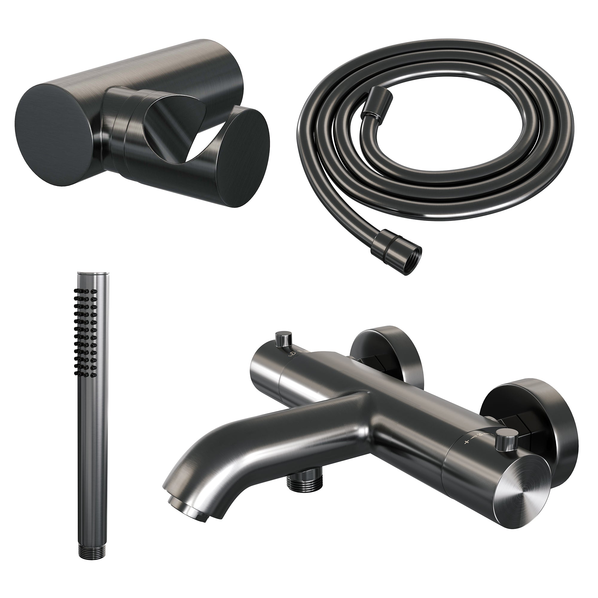 Brauer Edition badthermostaat met badset - staafhanddouche - Geborsteld Gunmetal PVD