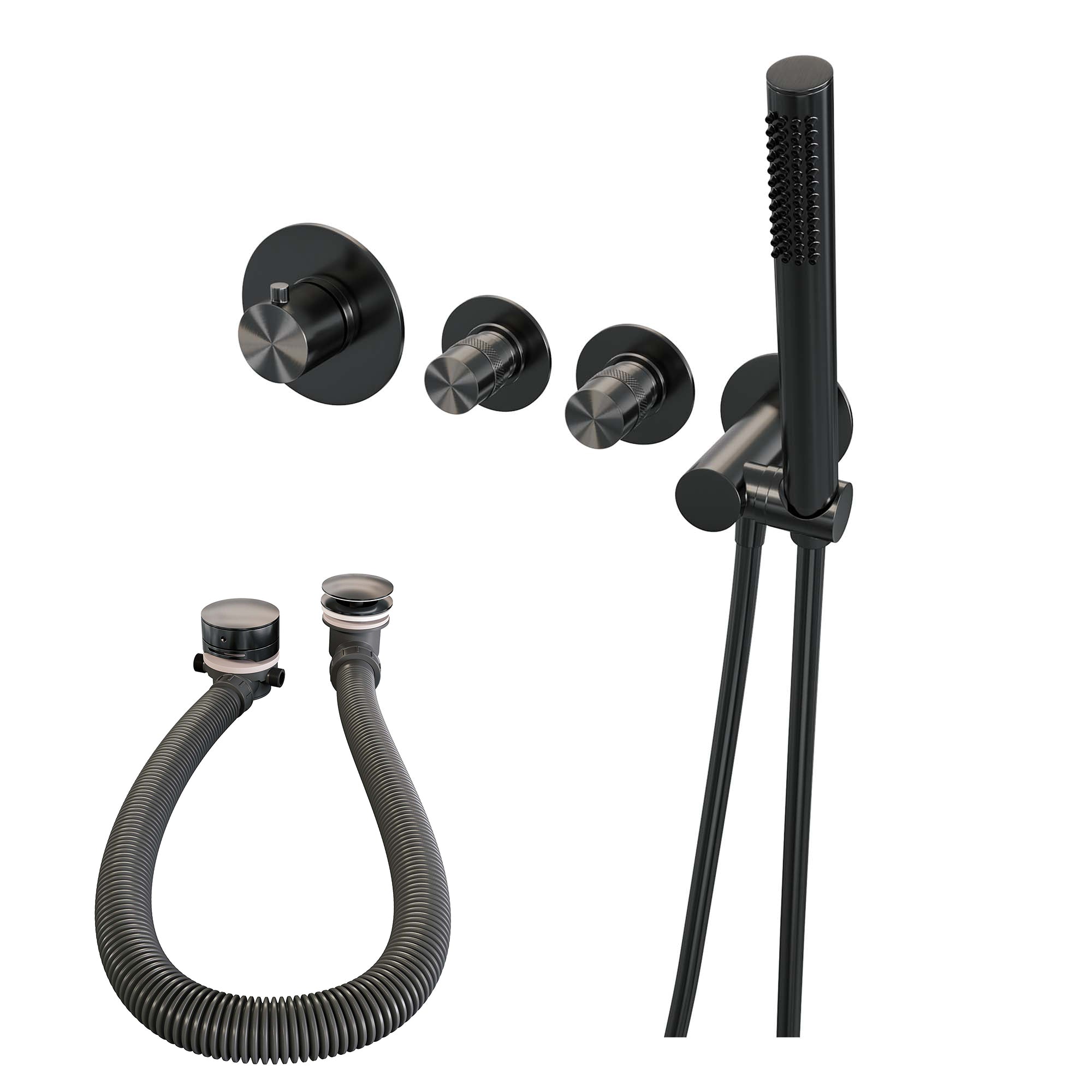 Brauer Edition inbouw badthermostaat met badafvoer/vulcombinatie - staafhanddouche - Geborsteld Gunmetal PVD