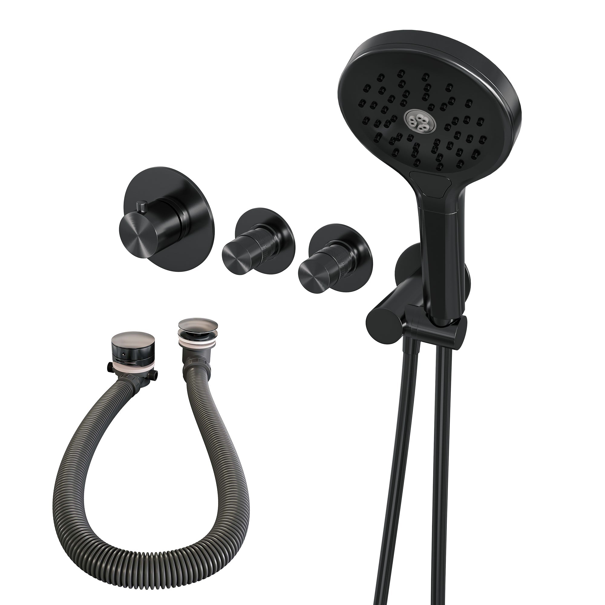 Brauer Edition inbouw badthermostaat met badafvoer/vulcombinatie - 3-standen handdouche - Geborsteld Gunmetal PVD