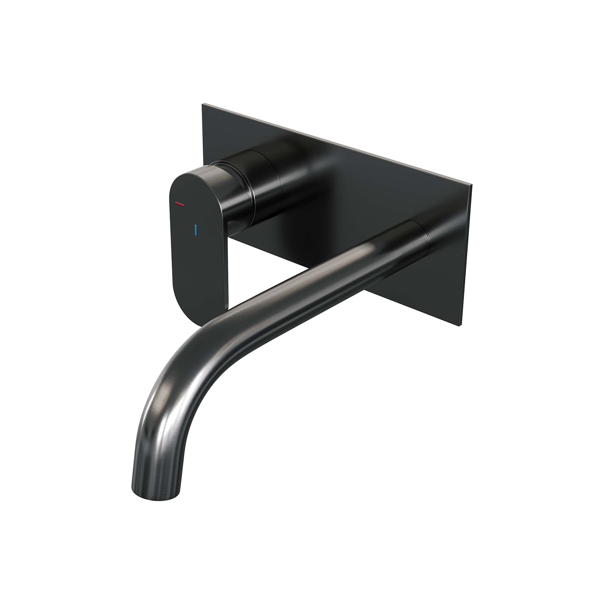 Brauer Edition inbouw wastafelkraan - gebogen uitloop - achterplaat - hendel 3 links - Geborsteld Gunmetal PVD
