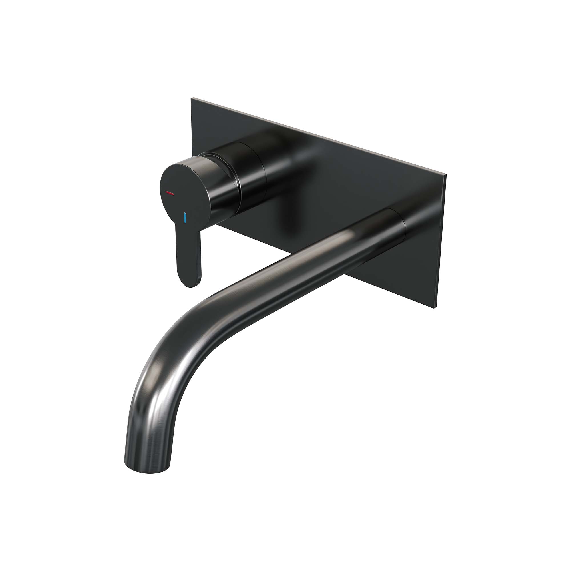 Brauer Edition inbouw wastafelkraan - gebogen uitloop - achterplaat - hendel 4 links - Geborsteld Gunmetal PVD