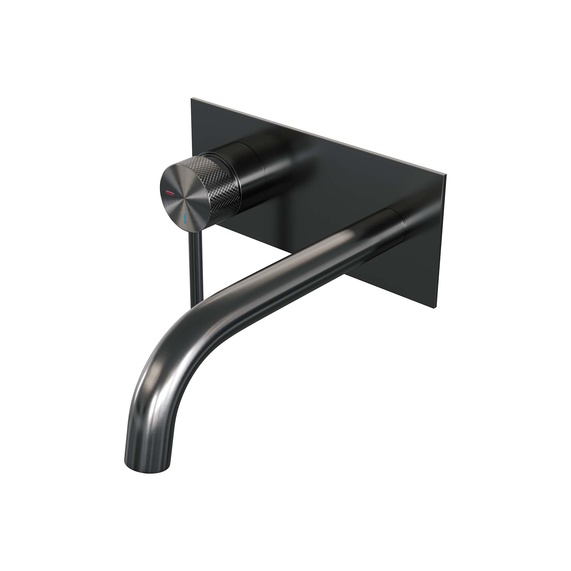 Brauer Carving inbouw wastafelkraan - gebogen uitloop - achterplaat - hendel 1 links - Geborsteld Gunmetal PVD