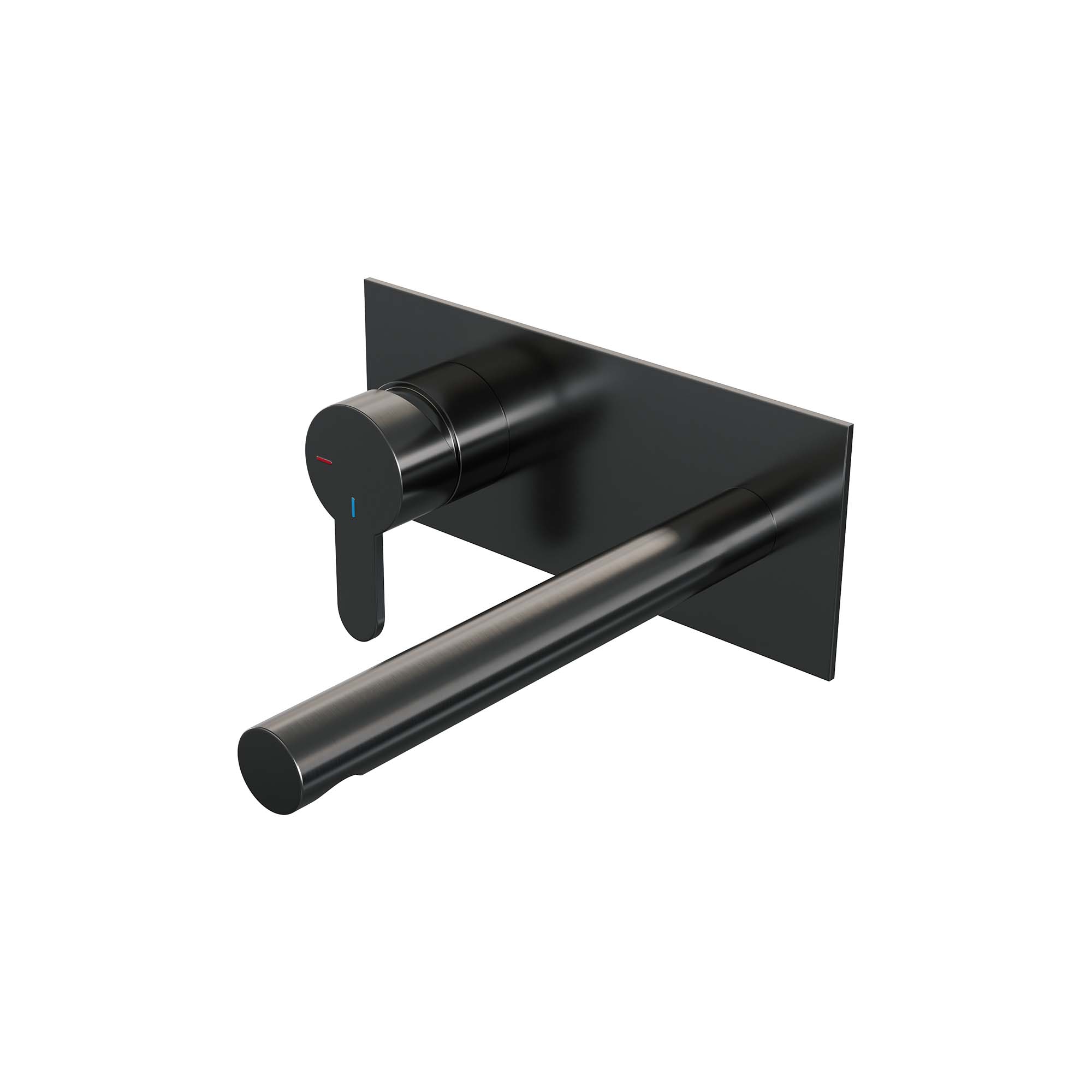 Brauer Edition inbouw wastafelkraan - rechte uitloop - achterplaat - hendel 4 links - Geborsteld Gunmetal PVD