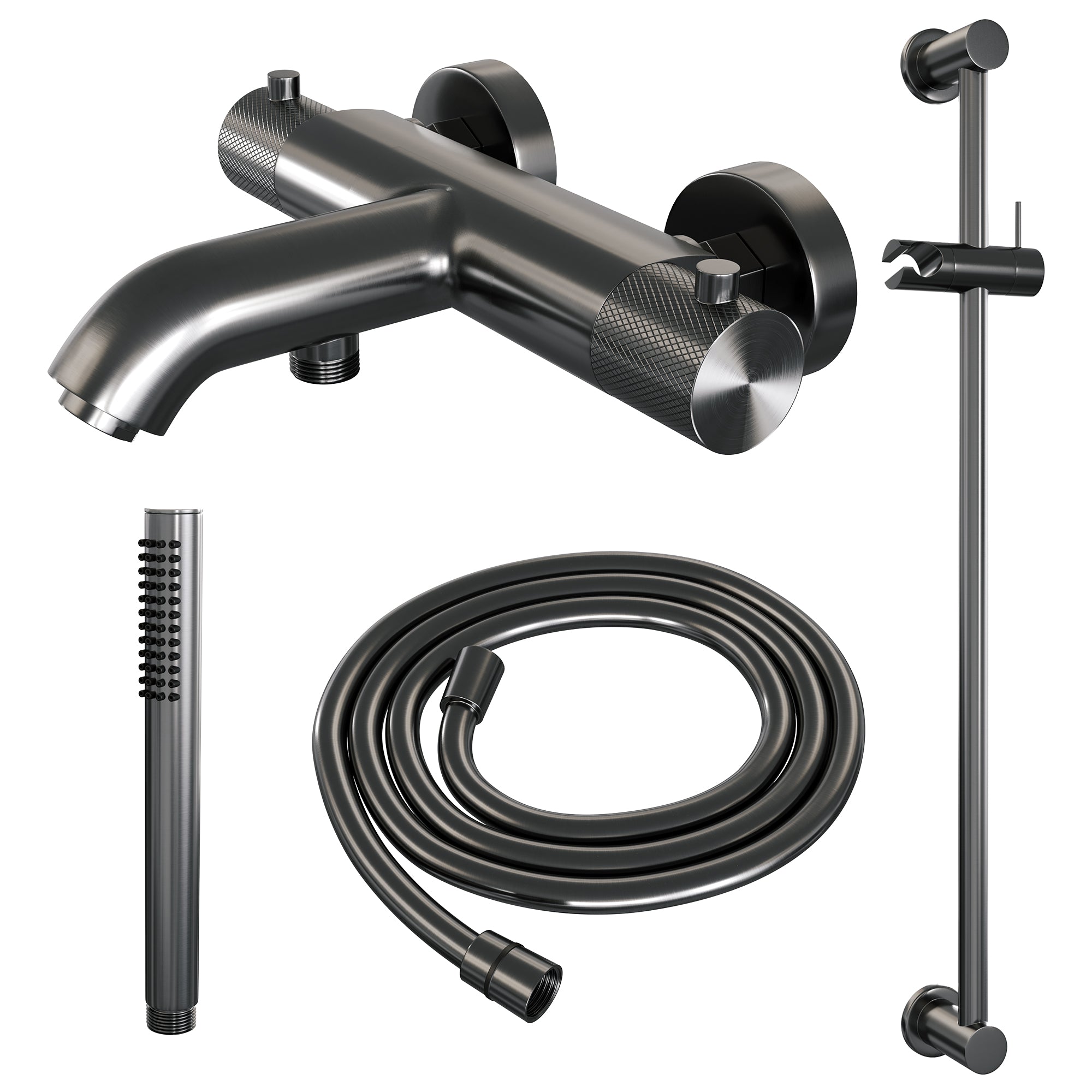 Brauer Carving badthermostaat Glijstangset - staafhanddouche - Geborsteld Gunmetal PVD