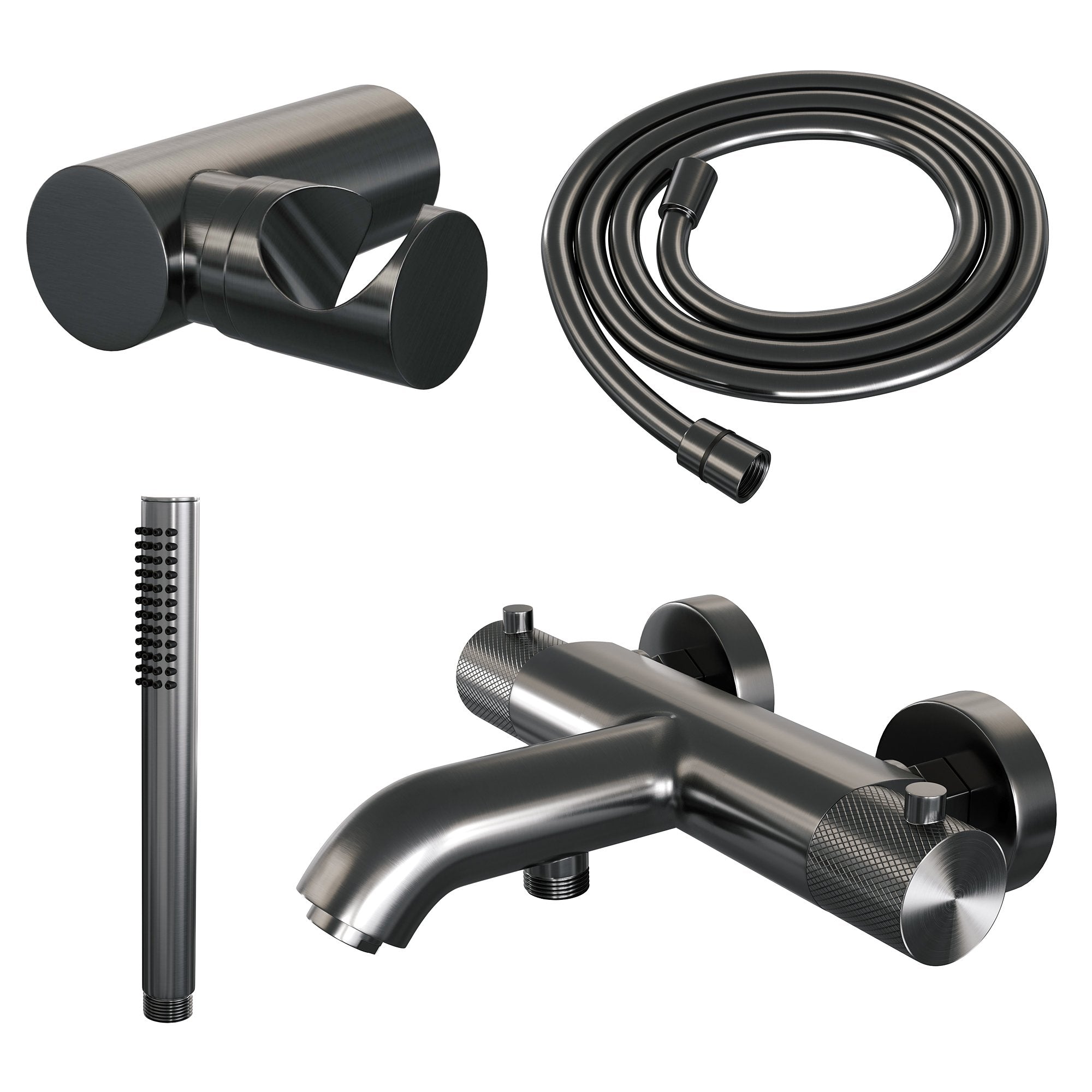 Brauer Carving badthermostaat met badset - staafhanddouche - Geborsteld Gunmetal PVD