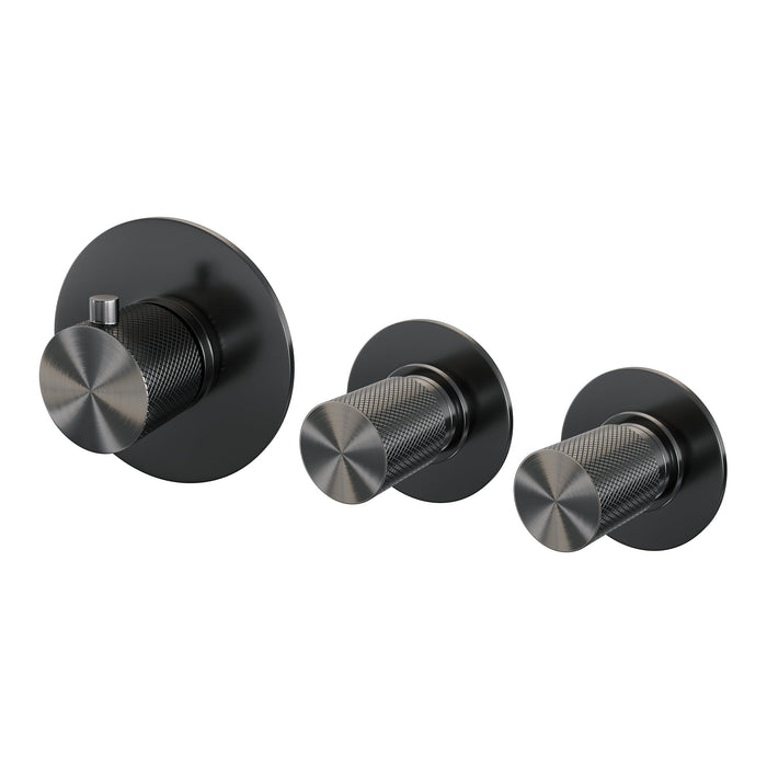 Brauer Carving inbouwthermostaat en 2 stopkranen met in- en afbouwdelen Geborsteld Gunmetal PVD