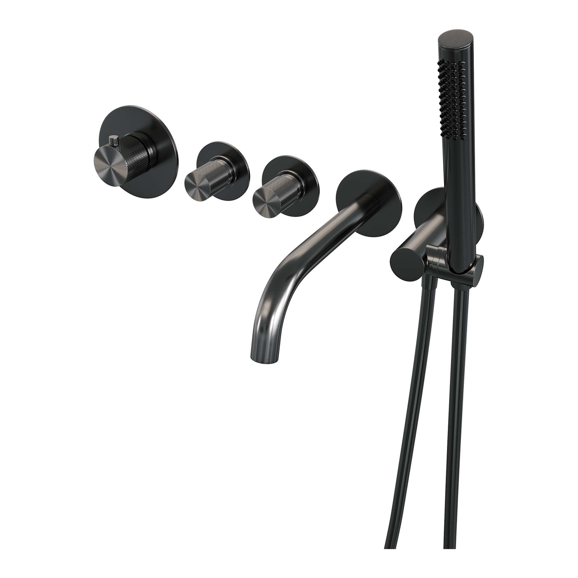 Brauer Carving inbouw badthermostaat met uitloop - staafhanddouche - Geborsteld Gunmetal PVD