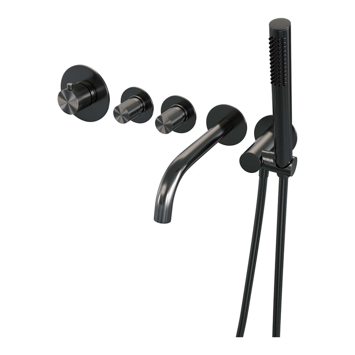 Brauer Carving inbouw badthermostaat met uitloop - staafhanddouche - Geborsteld Gunmetal PVD