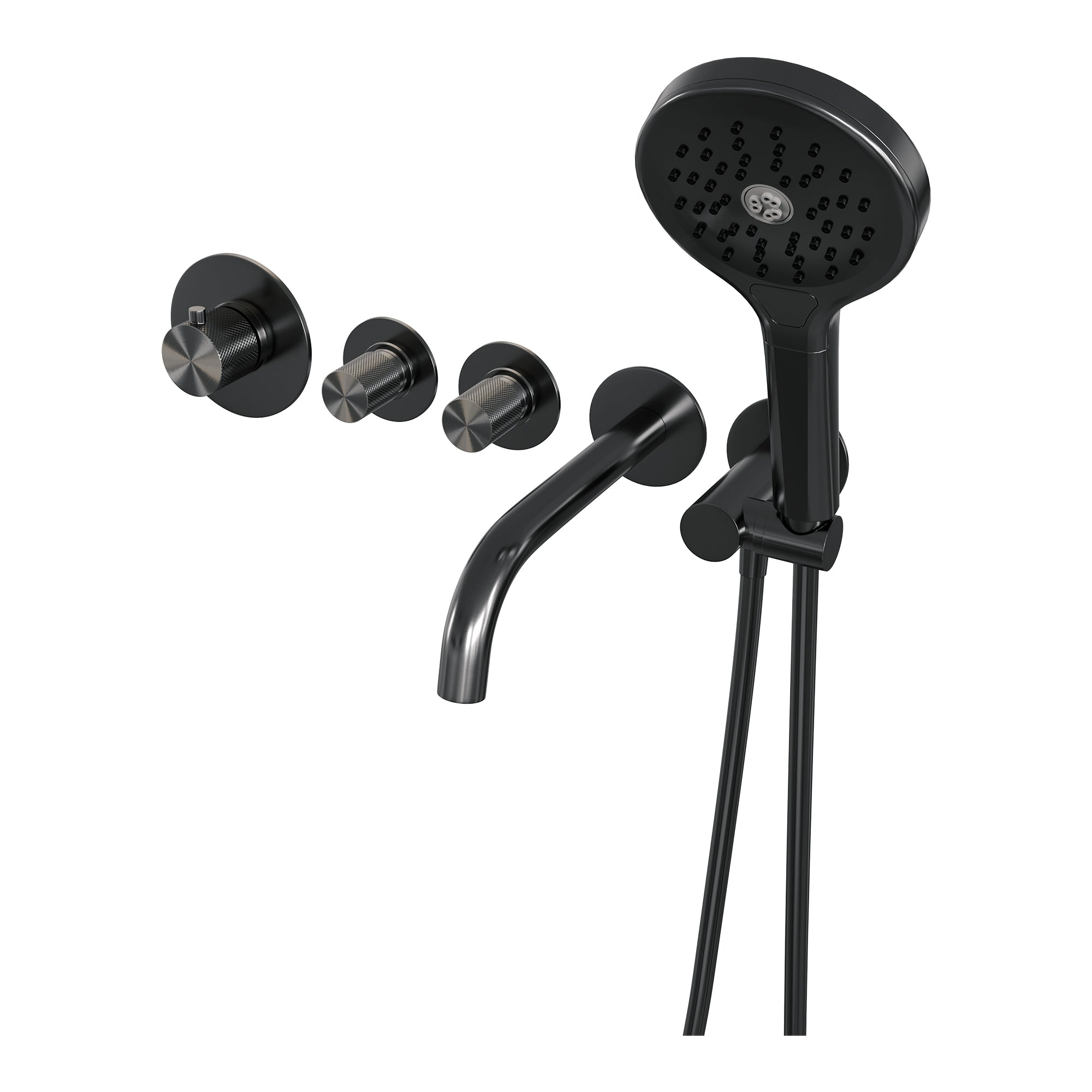 Brauer Carving inbouw badthermostaat met uitloop - 3-standen handdouche - Geborsteld Gunmetal PVD