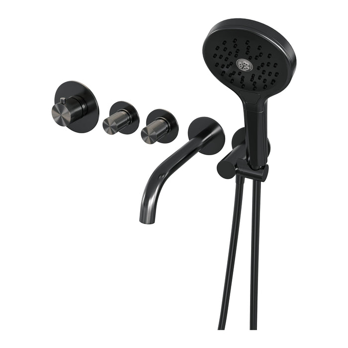 Brauer Carving inbouw badthermostaat met uitloop - 3-standen handdouche - Geborsteld Gunmetal PVD