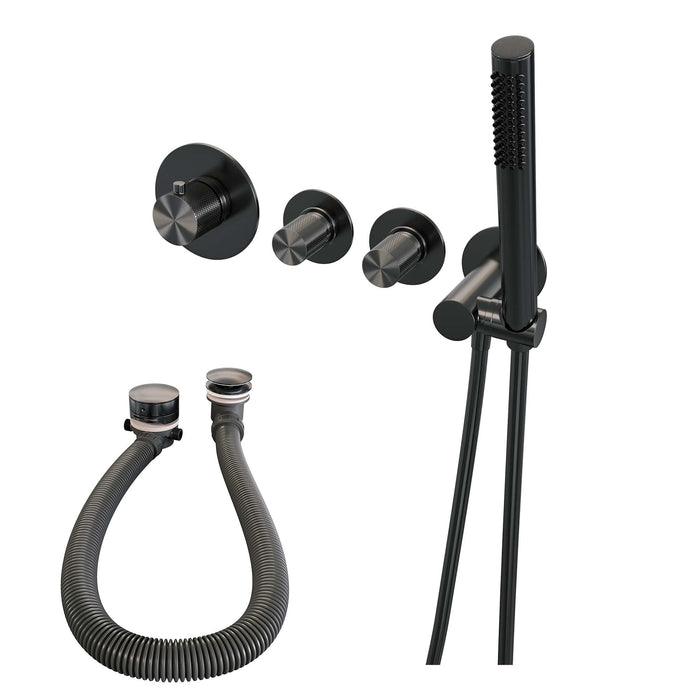 Brauer Carving inbouw badthermostaat met badafvoer/vulcombinatie - staafhanddouche - Geborsteld Gunmetal PVD