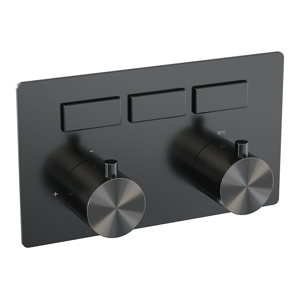 Brauer Edition 3-weg inbouwthermostaat met drukknoppen - Geborsteld Gunmetal PVD