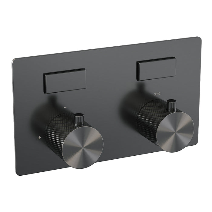 Brauer Carving 2-weg inbouwthermostaat met drukknoppen - Geborsteld Gunmetal PVD