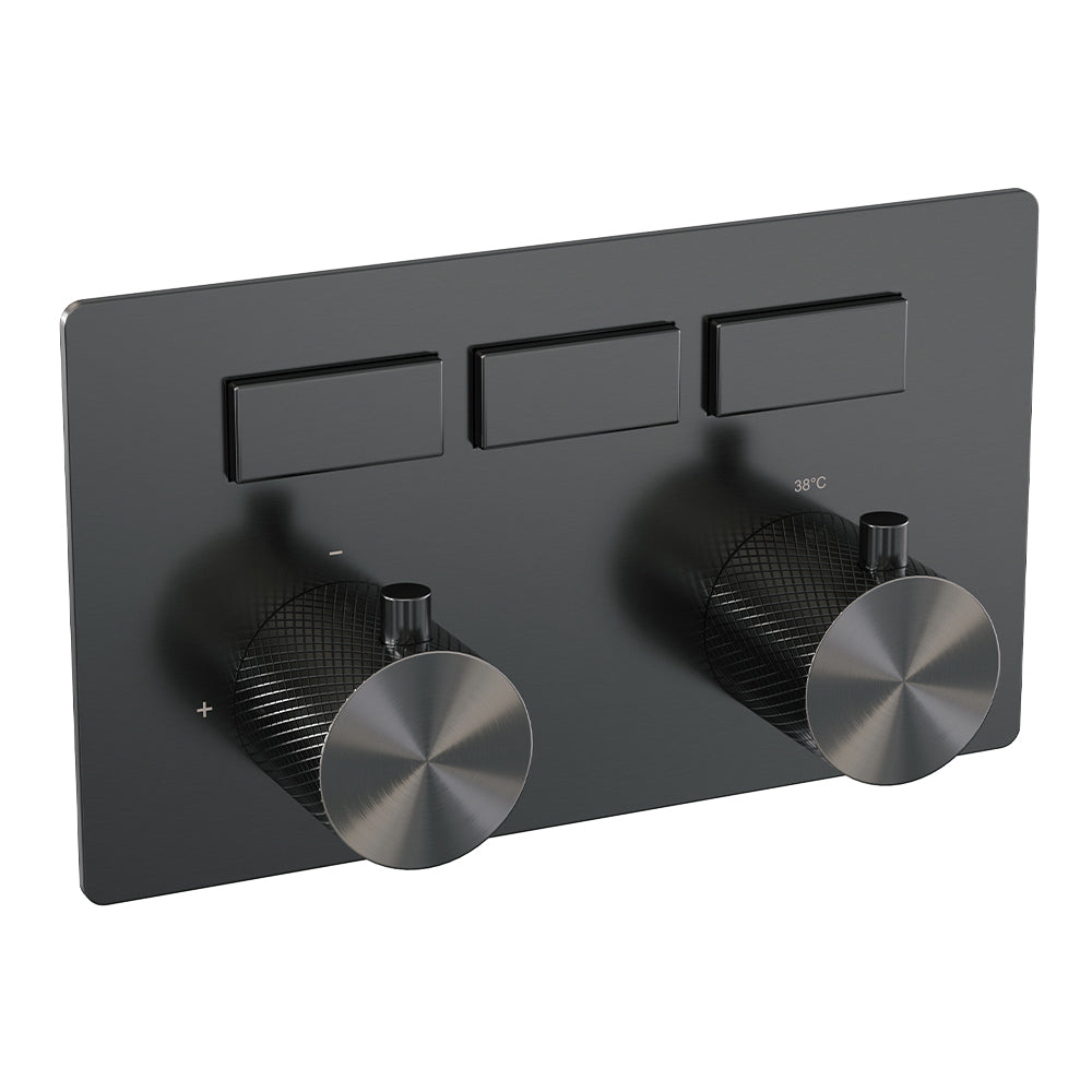 Brauer Carving 3-weg inbouwthermostaat met drukknoppen - Geborsteld Gunmetal PVD