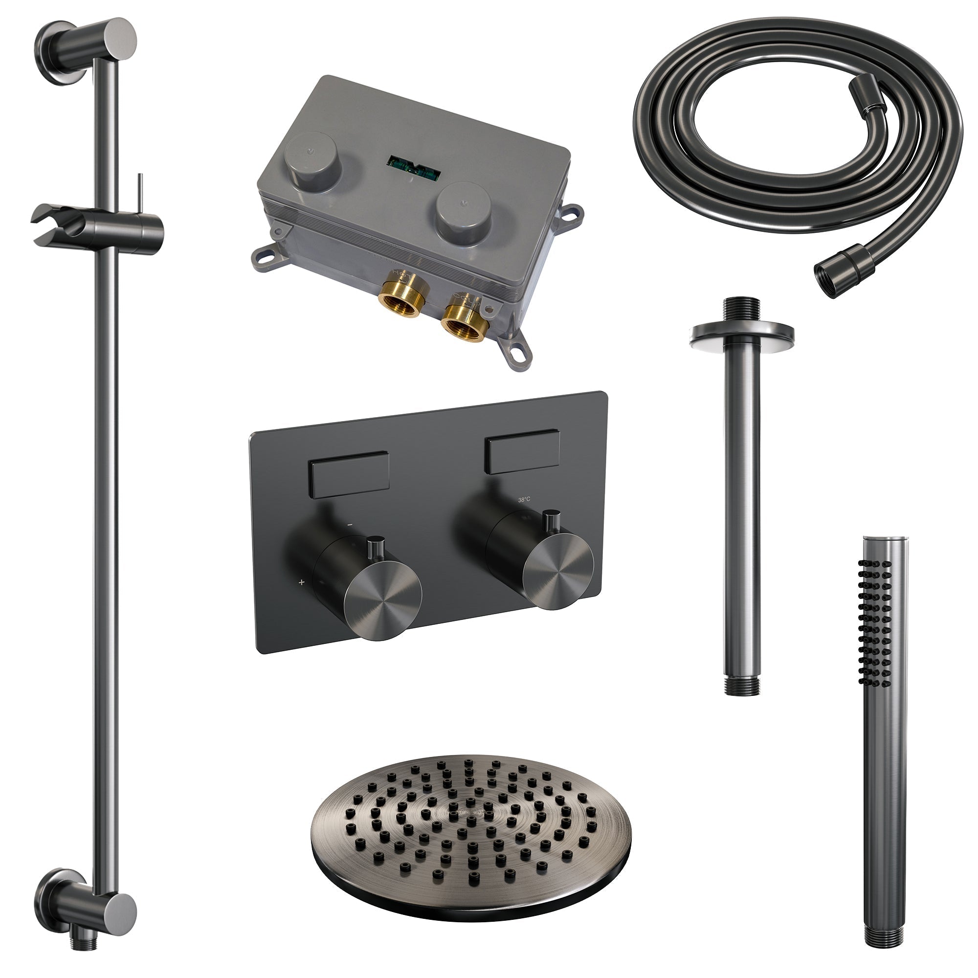 Brauer Edition inbouw doucheset - staafhanddouche - 20cm hoofdouche - plafondbuis - glijstang - Geborsteld Gunmetal PVD