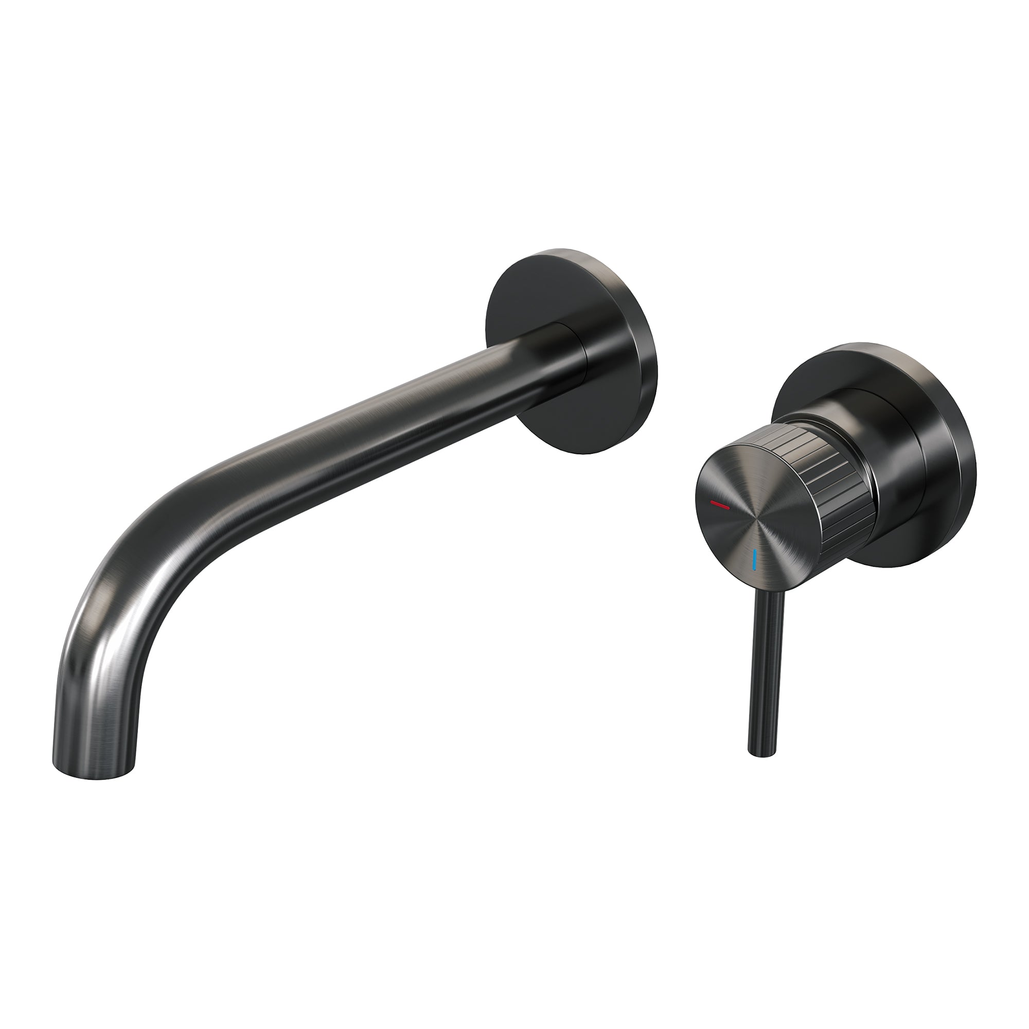 Brauer Stripe inbouw wastafelkraan - gebogen uitloop - rozetten - hendel 1 rechts - Geborsteld Gunmetal PVD