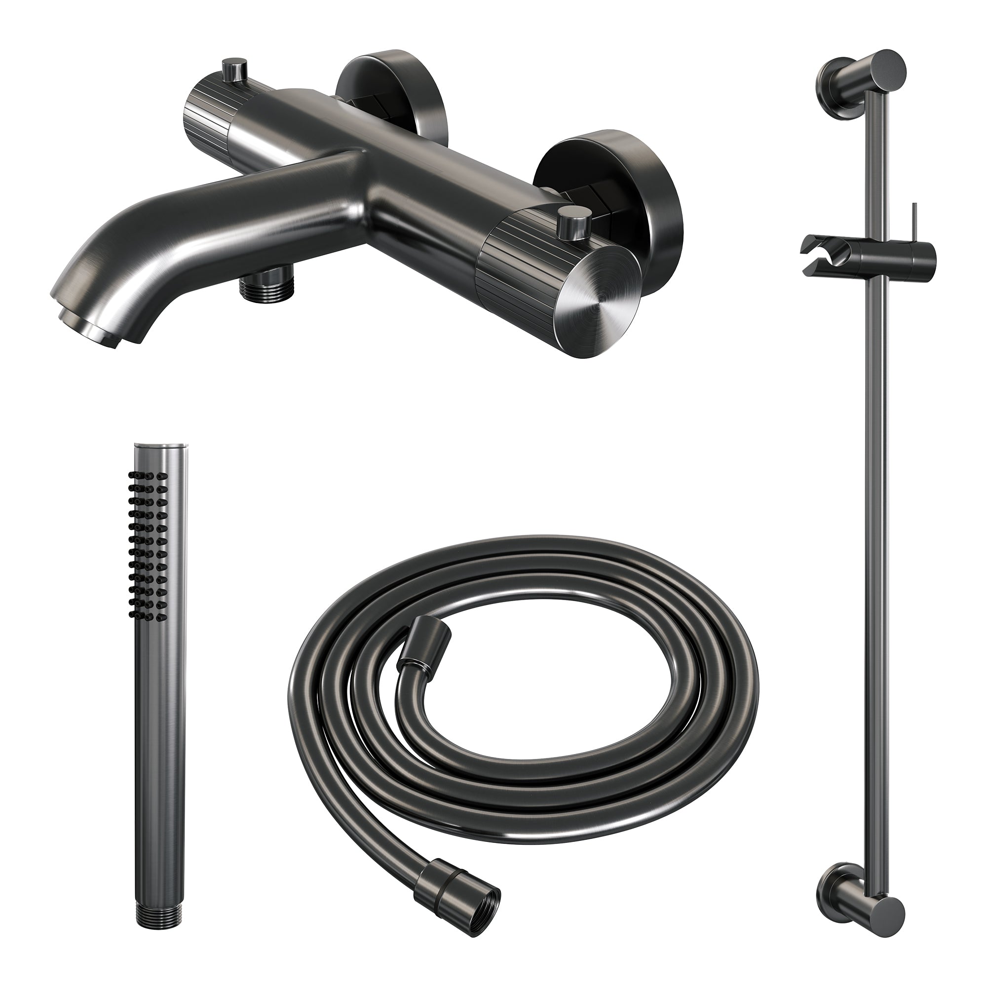 Brauer Stripe opbouw bad thermostaatkraan glijstangset - met staafhanddouche - Geborsteld Gunmetal PVD