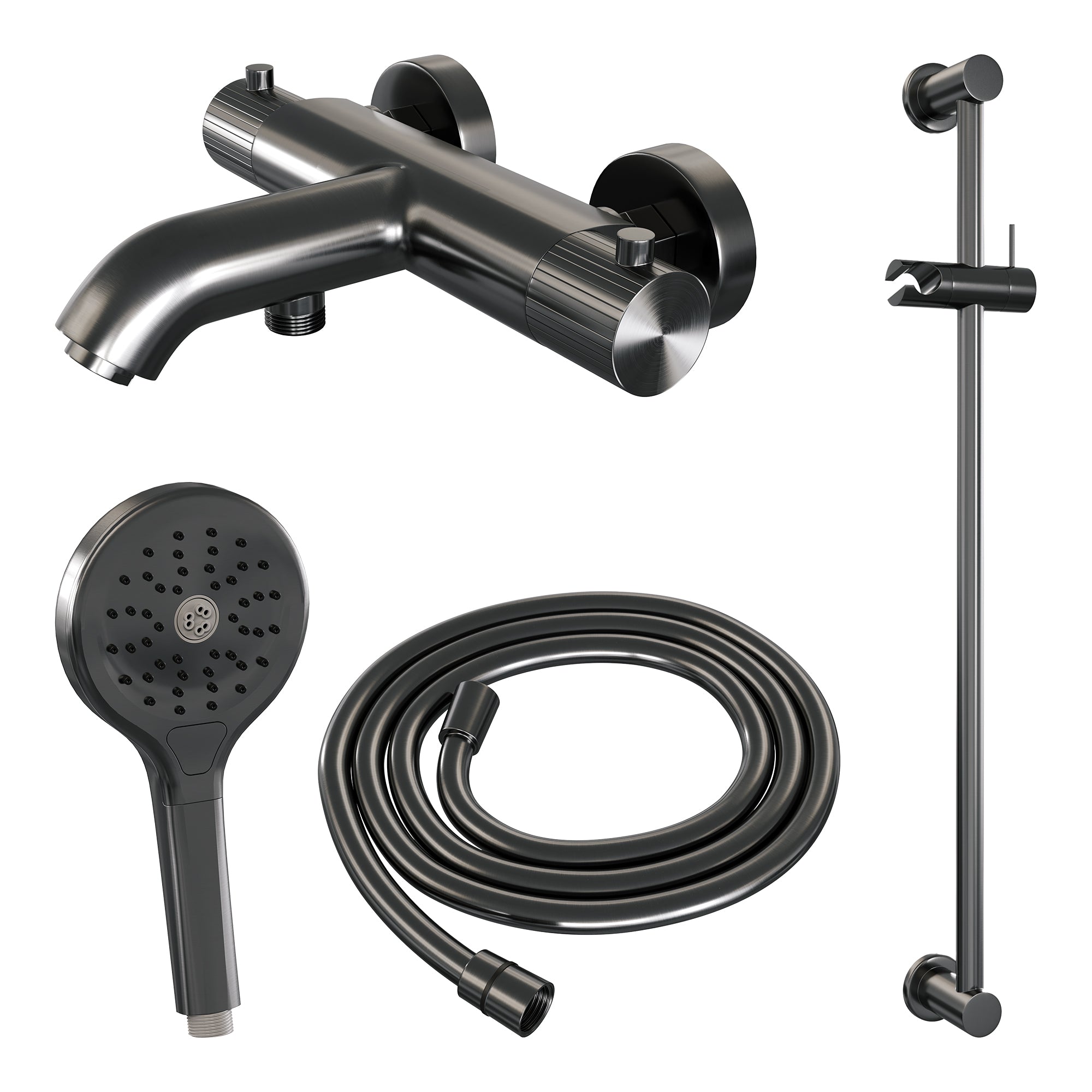 Brauer Stripe opbouw bad thermostaatkraan glijstangset - met 3-standen handdouche - Geborsteld Gunmetal PVD