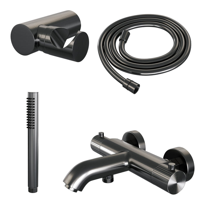 Brauer Stripe opbouw bad thermostaatkraan set - met staafhanddouche - Geborsteld Gunmetal PVD
