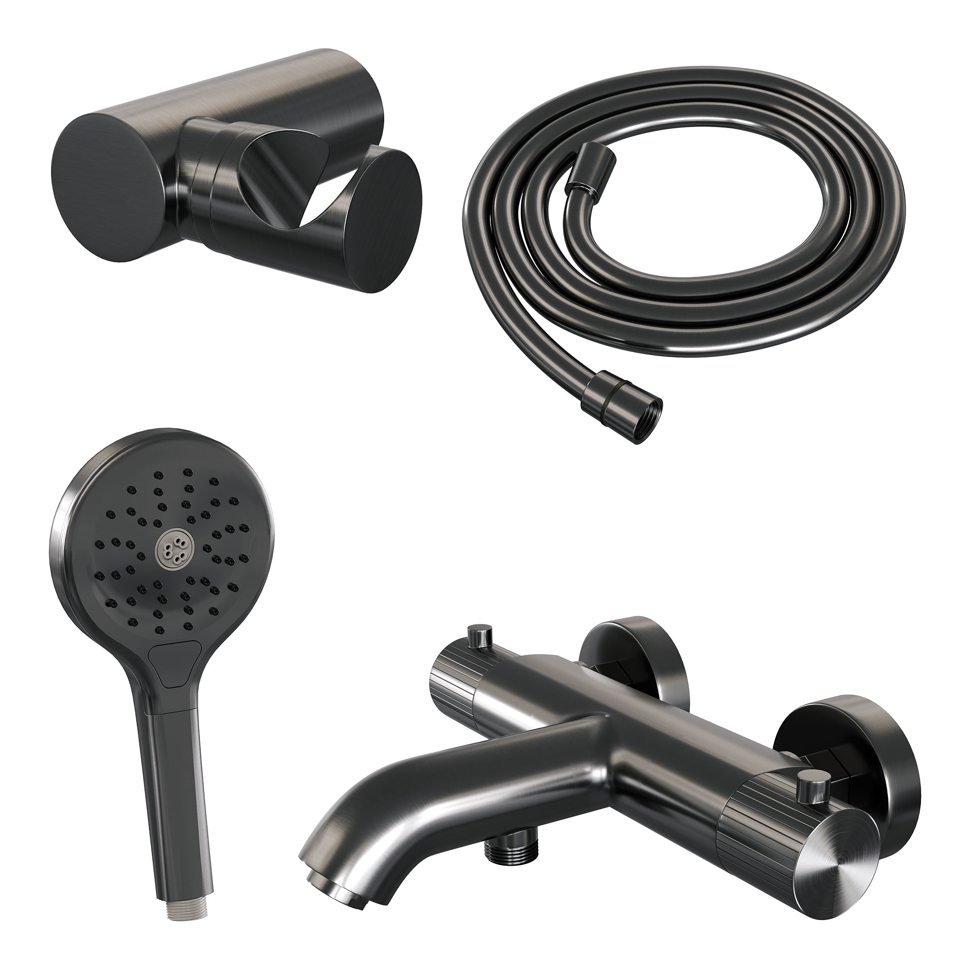Brauer Stripe opbouw bad thermostaatkraan set - met 3-standen handdouche - Geborsteld Gunmetal PVD