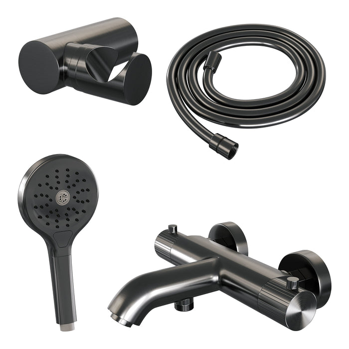 Brauer Stripe opbouw bad thermostaatkraan set - met 3-standen handdouche - Geborsteld Gunmetal PVD