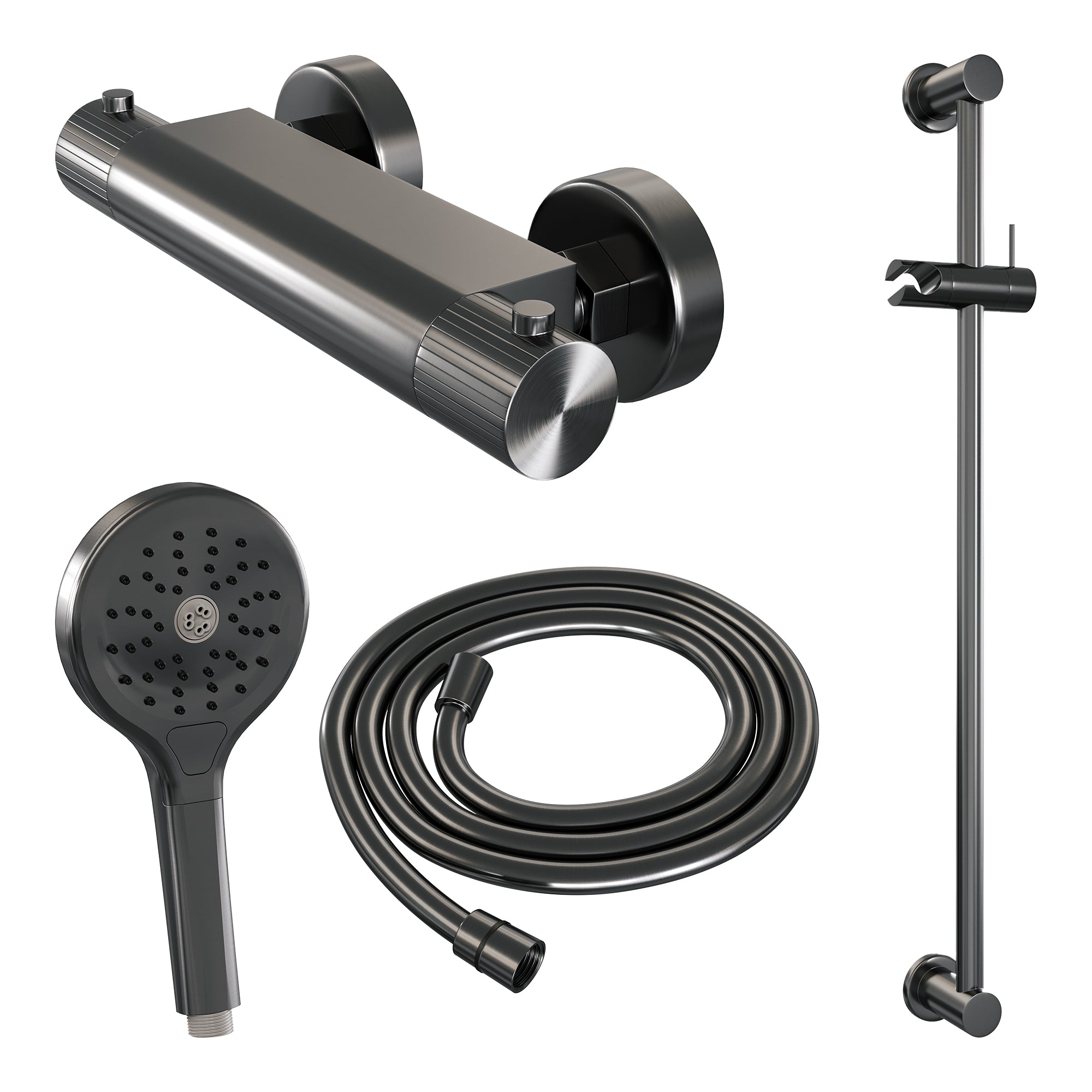Brauer Stripe opbouw glijstangset - 3-standen handdouche - Geborsteld Gunmetal PVD