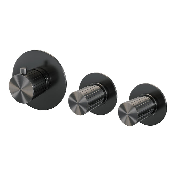 Brauer Stripe inbouwthermostaat met 2 stopkranen - Geborsteld Gunmetal PVD